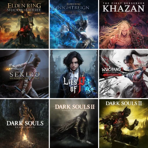 Elden Ring + Wuchang + Sekiro + Lies of P + The First Berserker Khazan + Dark Souls 1/2/3